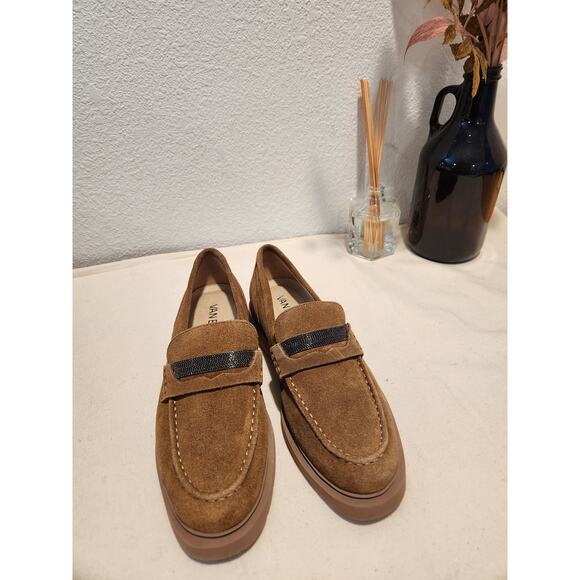 VANELi Tan Suede Loafers Size 6M Rhinestone Strap Slip-On Flat‎ Shoes - Picture 1 of 8